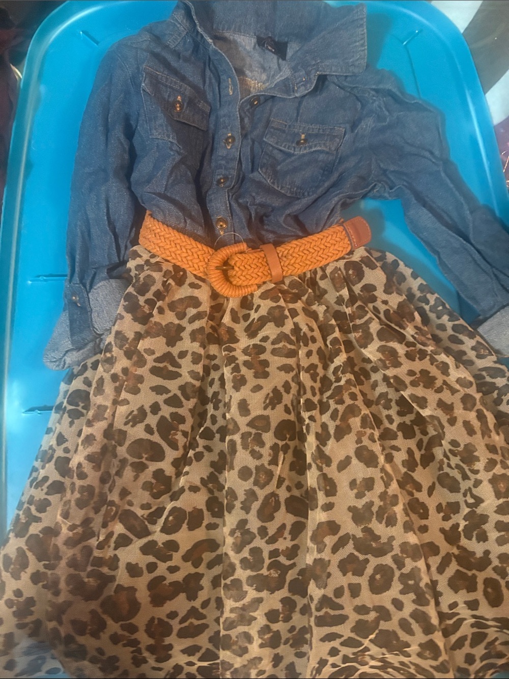 lilt Leopard Print Tulle Skirt with Braided Belt